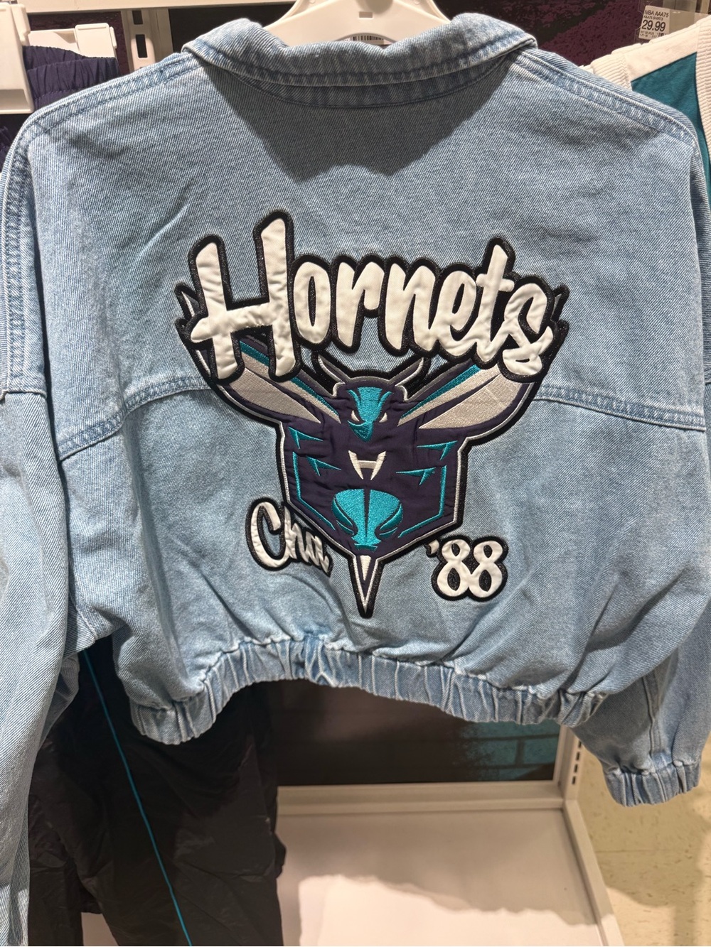 Charlotte Hornets Embroidered Light Blue Denim Bomber Jacket